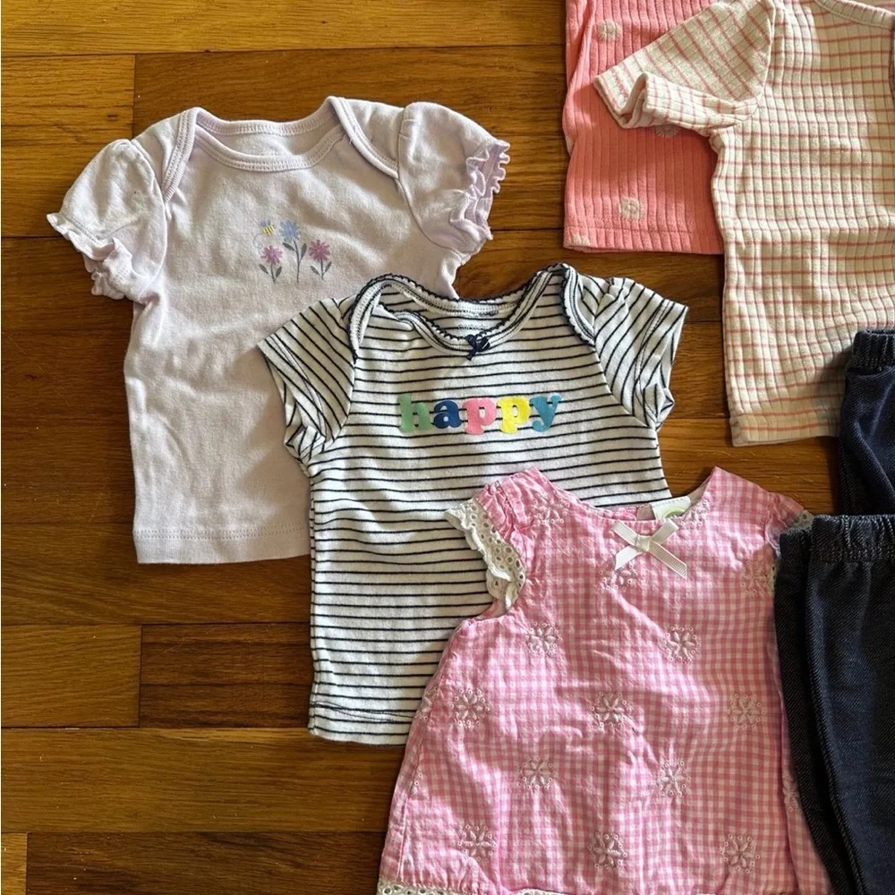 Baby girl short sleeve shirt and pants bundle, 3mo